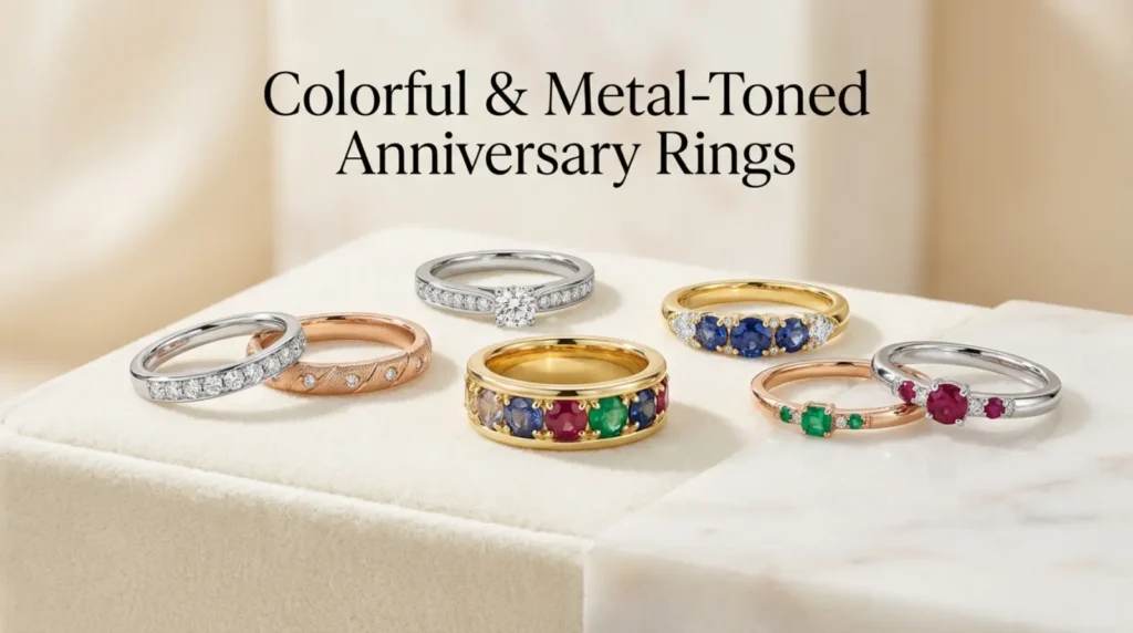 Colorful and Metal-Toned Anniversary Rings