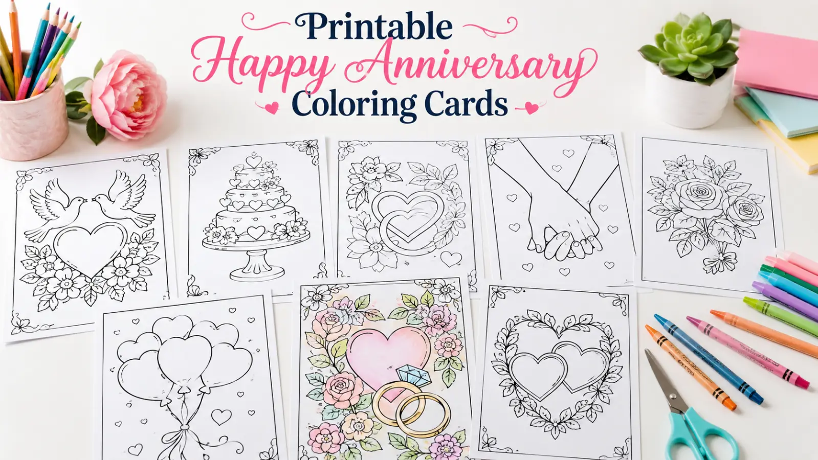 Printable Happy Anniversary Coloring Cards