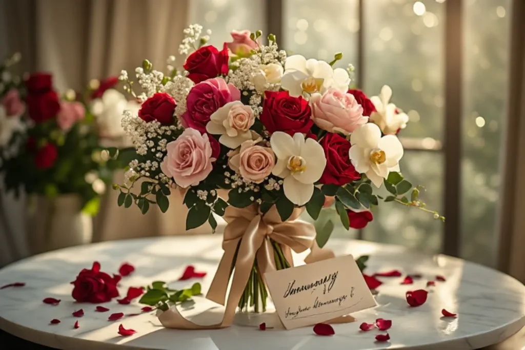 Romantic Bouquet Happy Anniversary Flowers Messages 💕