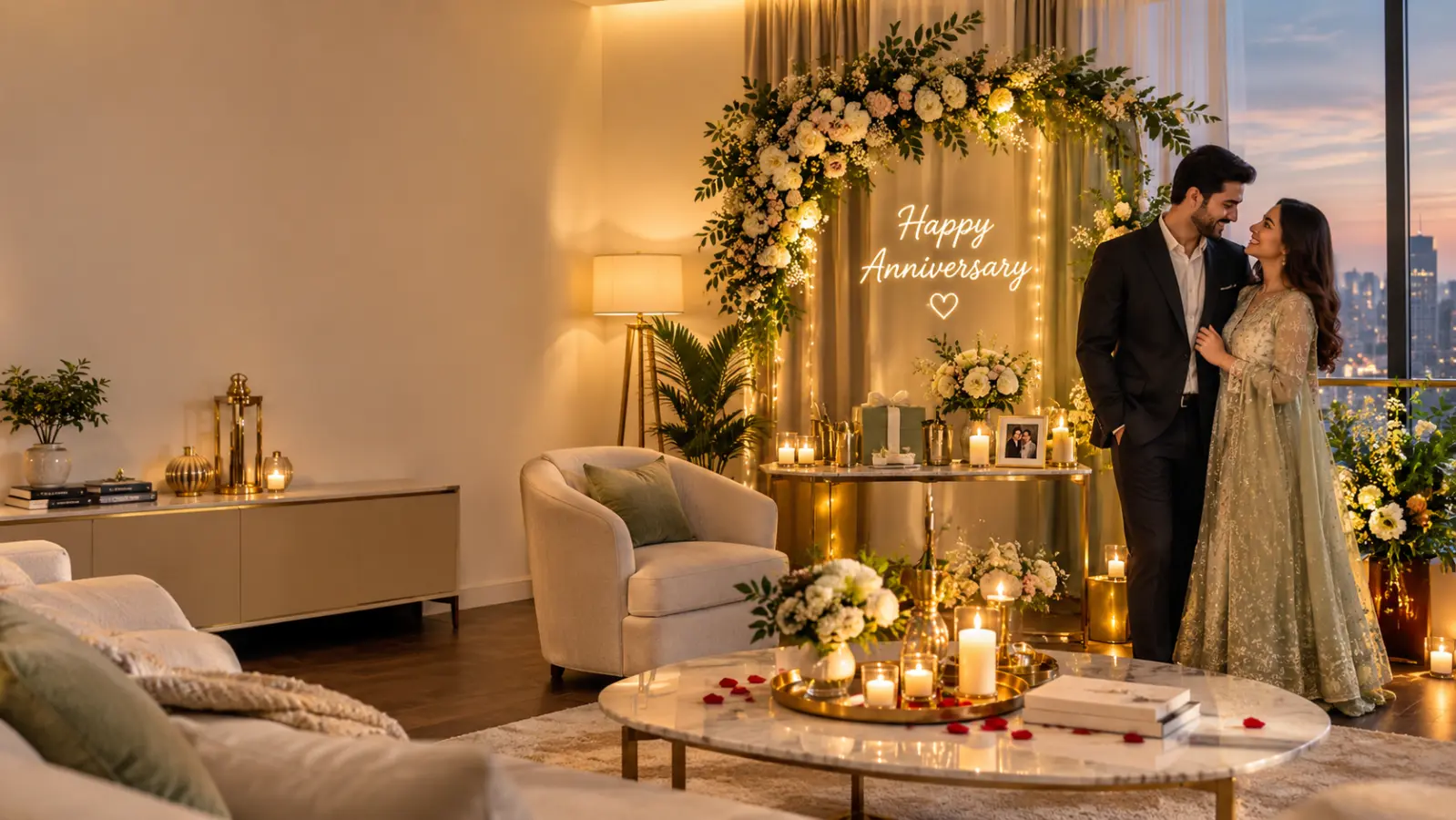 Elegant & Luxury Happy Anniversary Room Decoration